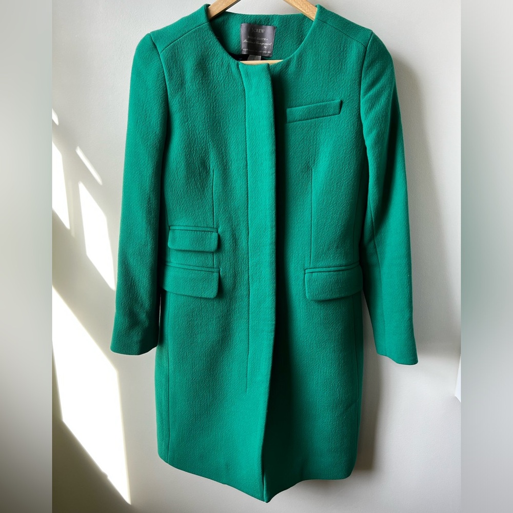 J CREW Symphony Coat Double Cloth Stadium‎ Wool Kelly Green Tailored Elegant 2